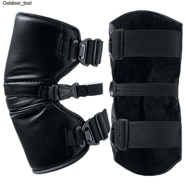 

new winter warm pu leather knee pads men wind and water resistant braces riding thickened crystal fleece