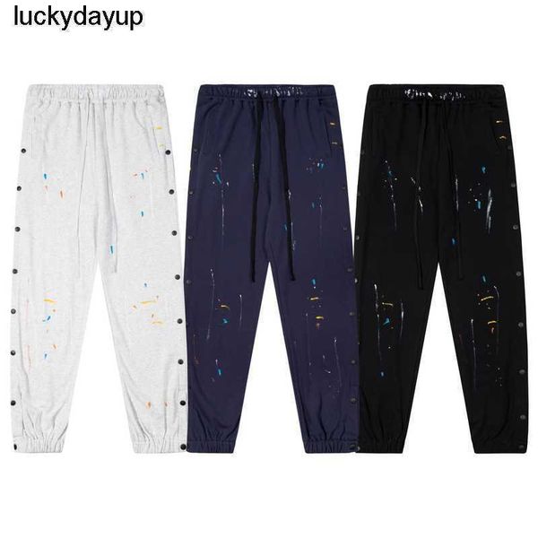 

new men's pants designer galery dept speckled single breasted drawstring fashion streetwear pants, Black