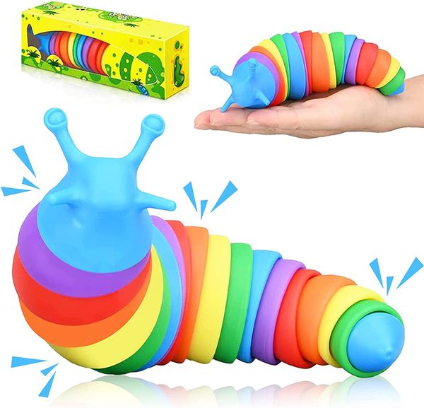 

fidget slug 3d articulated toy rainbow wiggle caterpillar sensory worm sensory relief for toddler baby kids boys girl