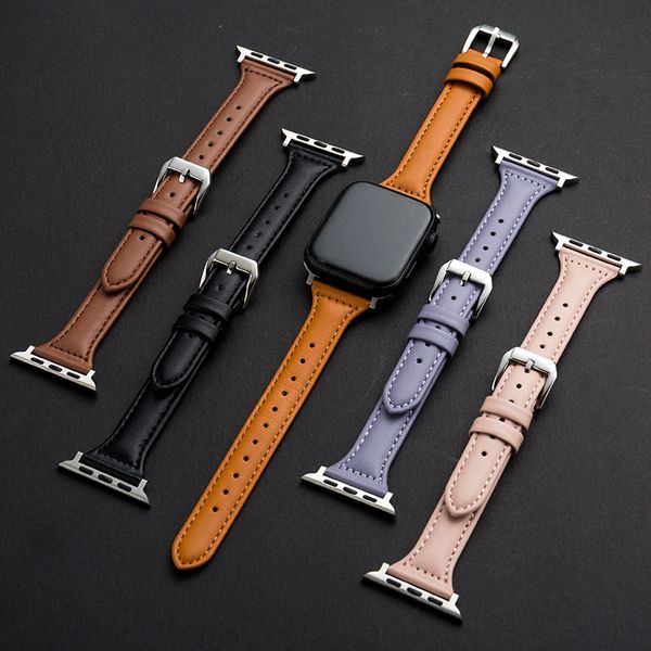 

stainless steel buckle for apple watch replacement strap classic black leather strap slim waist style ladies simple fashion, Black;brown