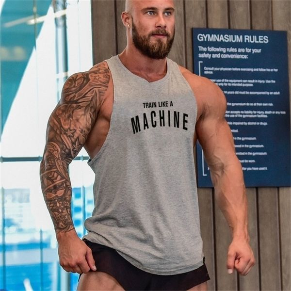 

brand summer men gym muscle bodybuilding sleeveless shirt cotton street workout tank singlet fitness sport print vest 220620, White;black