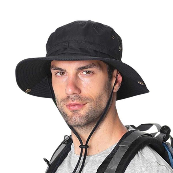 

wide brim hats bucket hat water resistant quick drying adjustable sunshade outdoor fisherman cap with chin string for fishing climbing campi, Blue;gray