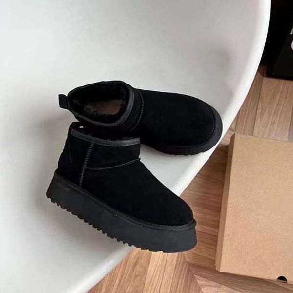 

superior quality luxury designer boots womens boot winter thick bottom sheepskin wool work boot genuine leather snow snowshoe 35-41 with box, Black