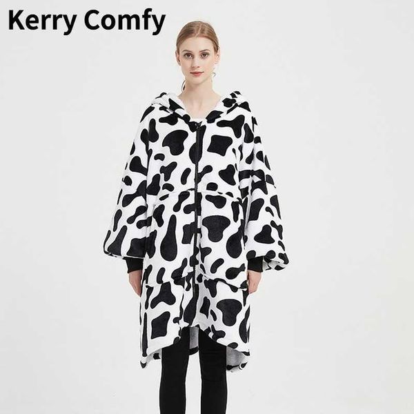 

others apparel oversized sherpa winter outdoor two sides wearable blanket hoodie zipper cozy comfy sofa warm fleece tv pocket throw blankets, Black;white