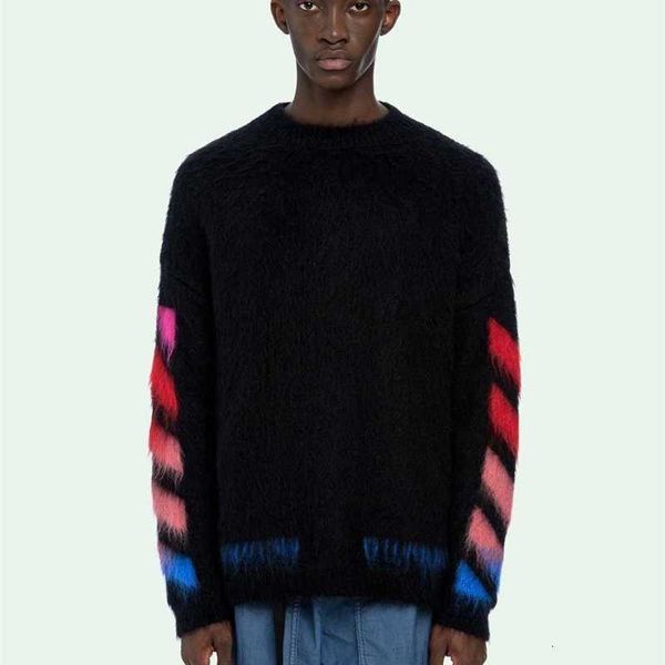 

style white autumn and off winter blue gray gradient arrstyle mohair men's women's t-shirt sweater level 3 anti pilling, Black