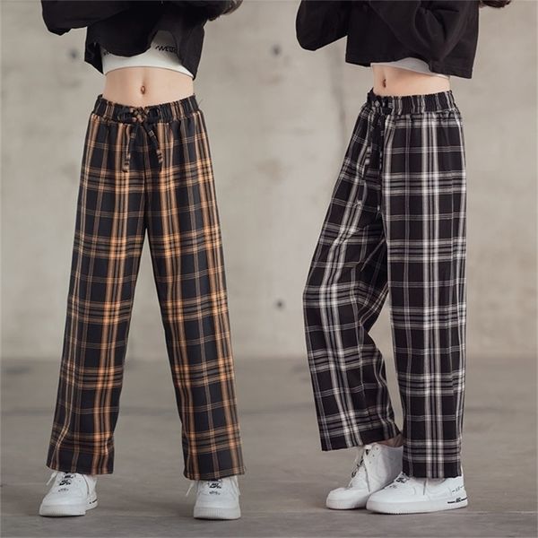 

plaid pants for girls spring summer teens trousers long casual sport pants elastic waist 12 13 14 year children's wide leg pants 220512, Blue
