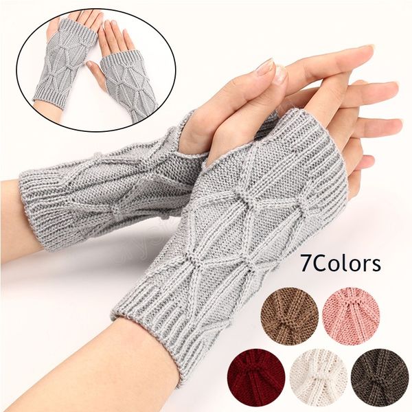 

fashionable warm fingerless knitted gloves for women acrylic stretch half finger arm glove crochet knitting faux mitten gloves, White