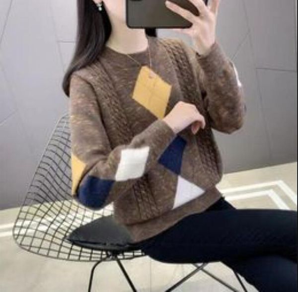 

women's sweaters luxury autumn long sleeve collar loose knitted pullover cat check print casual rib jumper, White;black