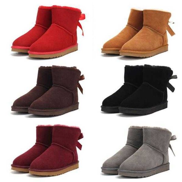 

2022 snow boots warm boot short u5062 bow soft sheepskin keep with card dustbag christmas birthday beautiful gift sell aus, Black