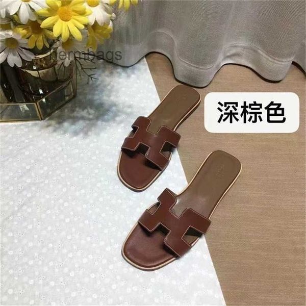 

herme designer oran h slippers sandals 2022 slipper slide h leather women's summer sheep pattern sheepskin one line be, Black