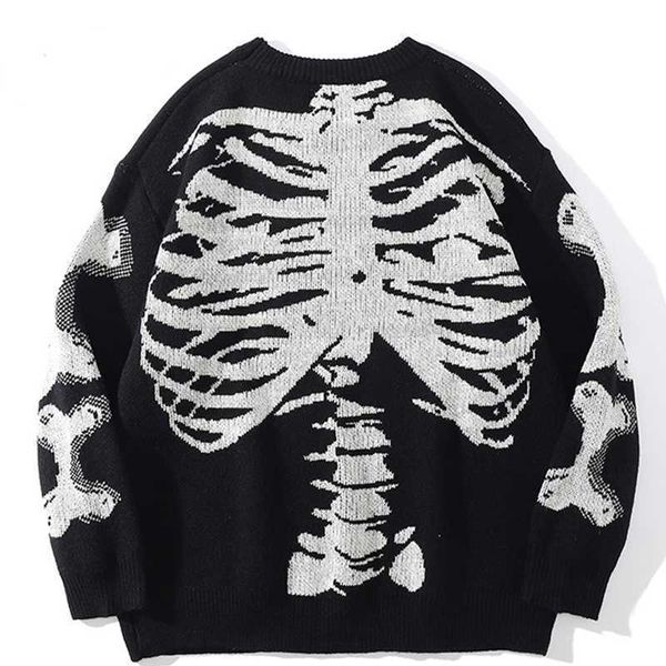 

mens and womens oversized black skeleton cotton knitted vintage bone prints autumn, White;black
