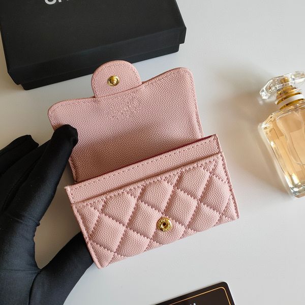 

luxury high-quality leather wallet classic flap card set sheepskin and caviar cow leather card bag zero wallet, Red;black