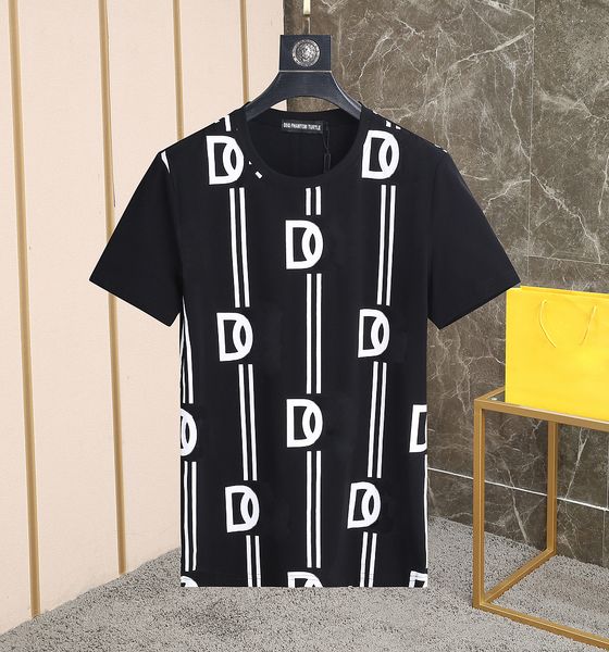 

dsq phantom turtle mens designer t shirt italian milan fashion allover logo striped print t-shirt summer black white t-shirt hip hop streetw, White;black