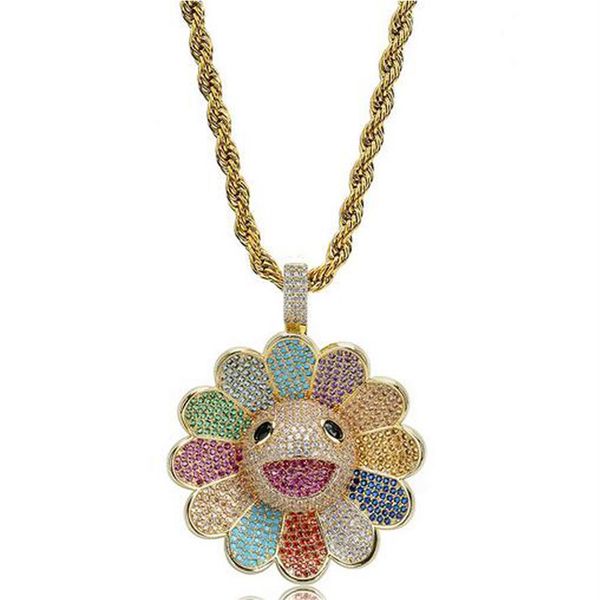 

sunflower gold silver iced out spin pendant micro pave cubic zircon hip hop pendant necklace for men women gifts212e