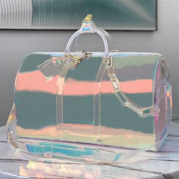 

classic men laser flash pvc duffel bags handbags 50cm transparent duffle bag brilliant colour luggage wimen travel crossbody shoul307n