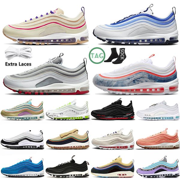 

fashion sports 97 running shoes designer og97 triple white black bullet men women washed denim airs mschf lil nas x satan inri jesus max tra