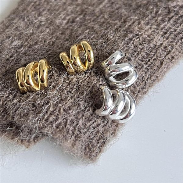 

925 sterling silver stud earrings ripple hand-made designer vintage luxury jewelry accessories gift, Golden;silver