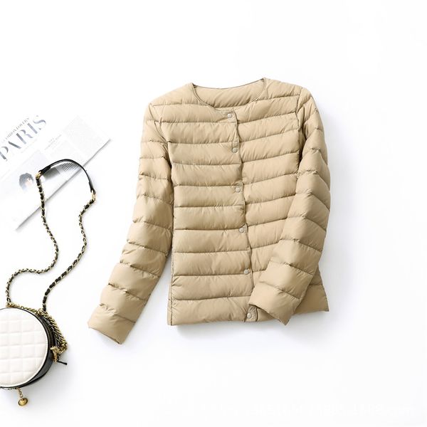 

light and thin down jacket women's short large korean round neck collarless warm in autumn winter inner jacket, Black