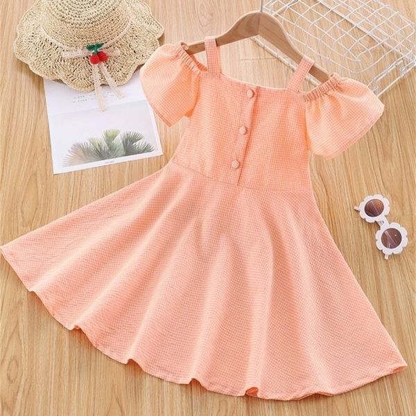

toddler girls gingham cold shoulder puff sleeve fake button dress she, Red;yellow