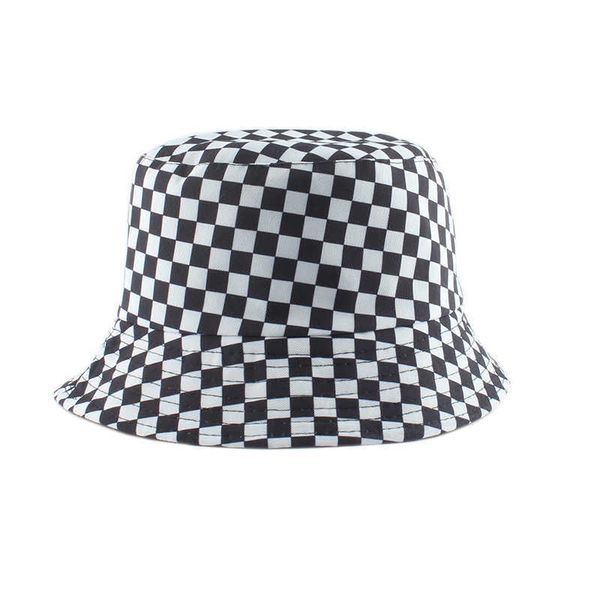 

wide brim hats 2022 new brand black white plaid check bucket fishing caps women mens reversible fisherman hat g221014, Blue;gray
