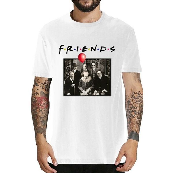 

horror friends pennywise michael myers jason voorhees halloween men t-shirt cotton short sleeve t shirt camiseta masculina mx200508, White;black