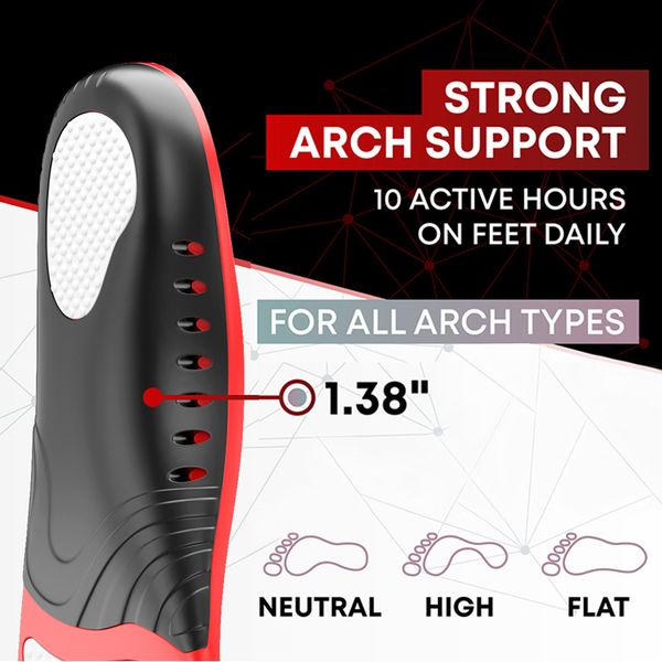 

premium orthopedic insoles for feet pu gel shock absorption breathable health sole pad sport arch support feet pain care insole, Black