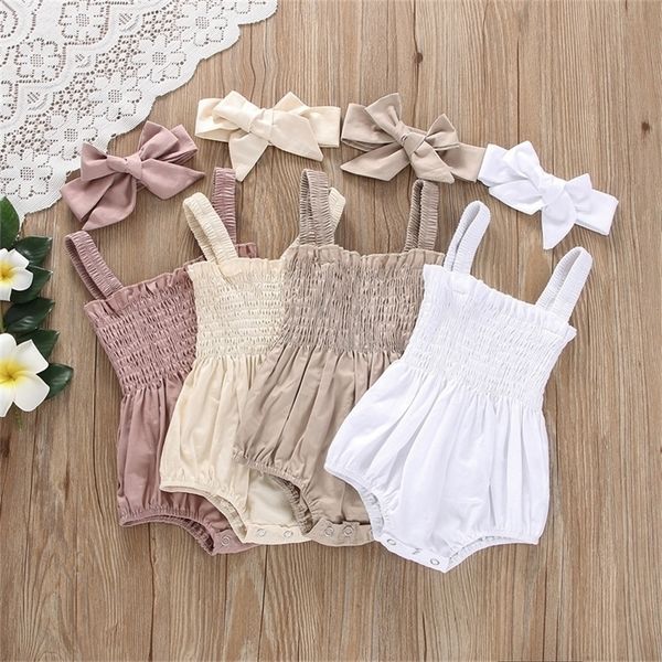 

infant baby girls summer elastic jumpsuit outfit solid color ruched casual sleeveless suspender rompers 220707, Blue