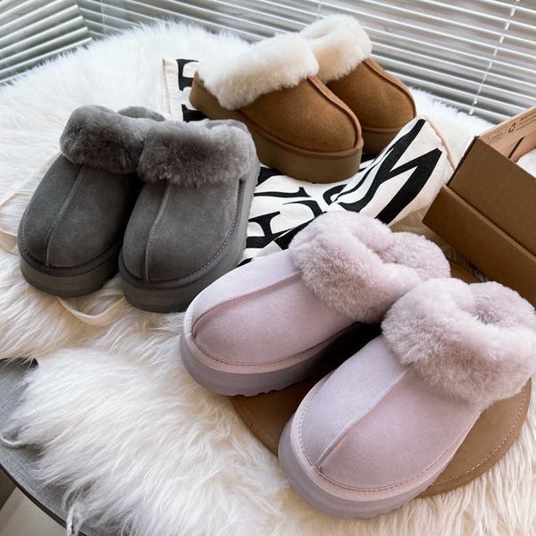 

women australia disquette fur slipper classic furry fleece plush platform slippers indoor slides mule winter snow australian wgg warm boots, Black