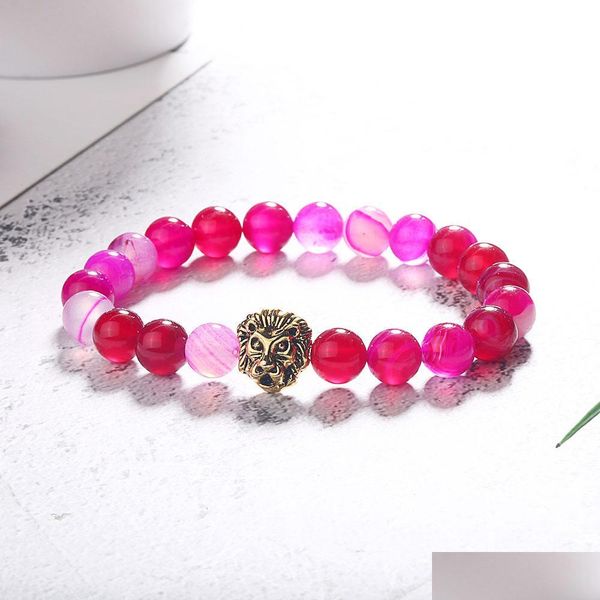 

chain new fashion lava rock stone beads bracelet chakra lion head charm natural essential oil diffuser chain for women men drop deli dh0ti, Black