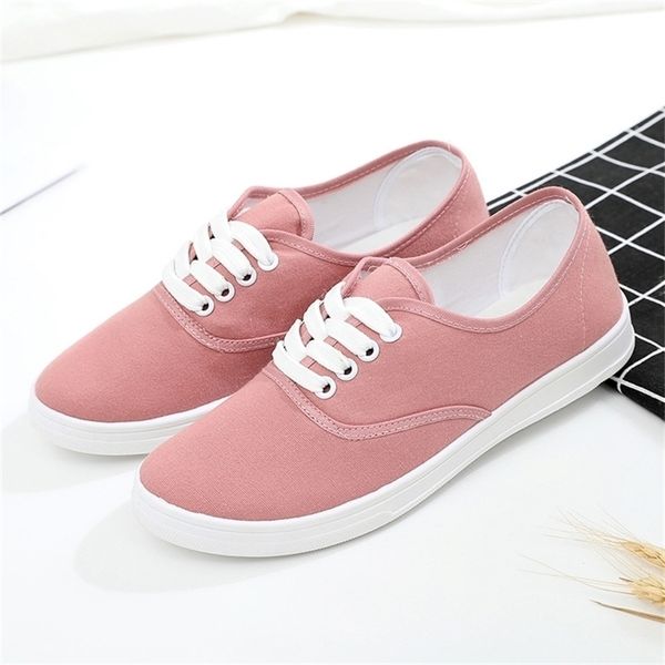 

autumn loafers canvas shoe sneakers for women shoes breathable women's casual shoes lace up solid color woman shoes 35-41 220507, Black