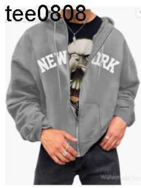 

letters new york newyork heavy hoodie heavy fleece sweater loose gothic zipper skull street homestay, Black