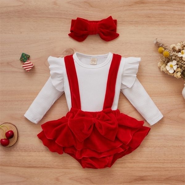 

mababy 0-18m valentines day born infant baby girl clothes set knitted ruffles romper red bow shorts overall xmas outfit dd40 220315, White