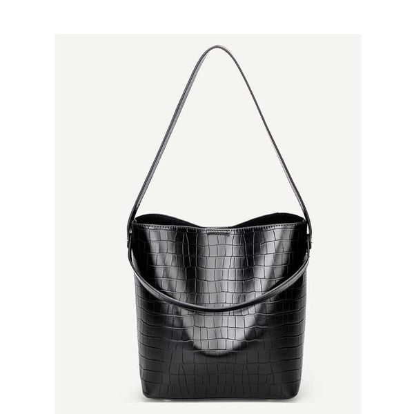 

bucket bag large capacity fashion high class small crowd texture crocodile one shoulder handbag, Silver