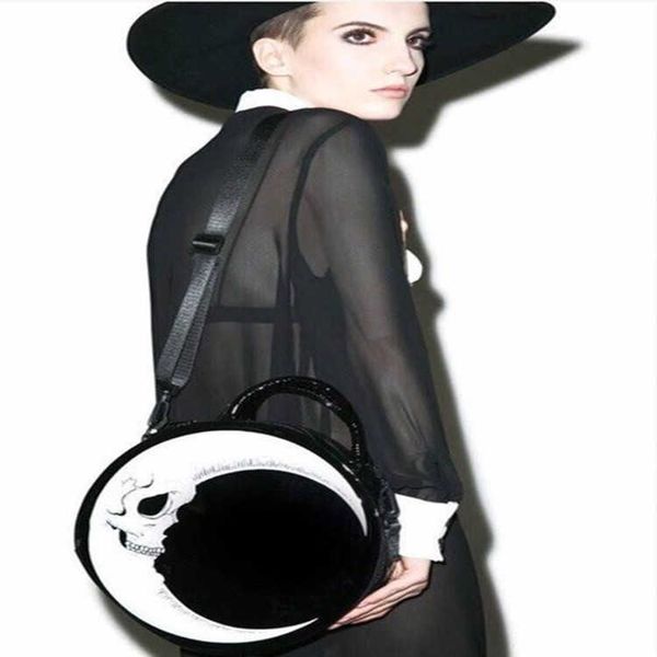 

harajuku style dark crescent moon skull round diagonal bag hand gothic, Silver