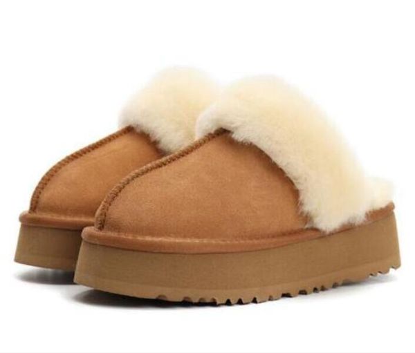 

women's platform cotton slippers shoes men women real genuine suede leather indoor thick slipper boots, Black