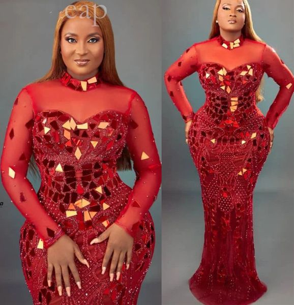

2022 arabic aso ebi red mermaid prom dresses beaded crystals luxurious evening formal party second reception birthday engagement gowns dress, Black
