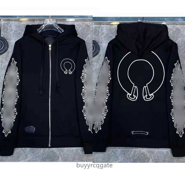 

bj7a men's hoodies sweatshirts luxury designer chromes fashion mens zipper ch horseshoe sanskrit cross print pullover hooded hearts qua, Black