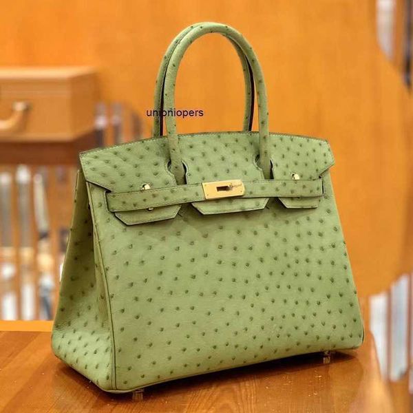 

designers handbags herme birkin bags hand sewn ostrich skin women's large capacity luxury leather handbag avocado green ayw