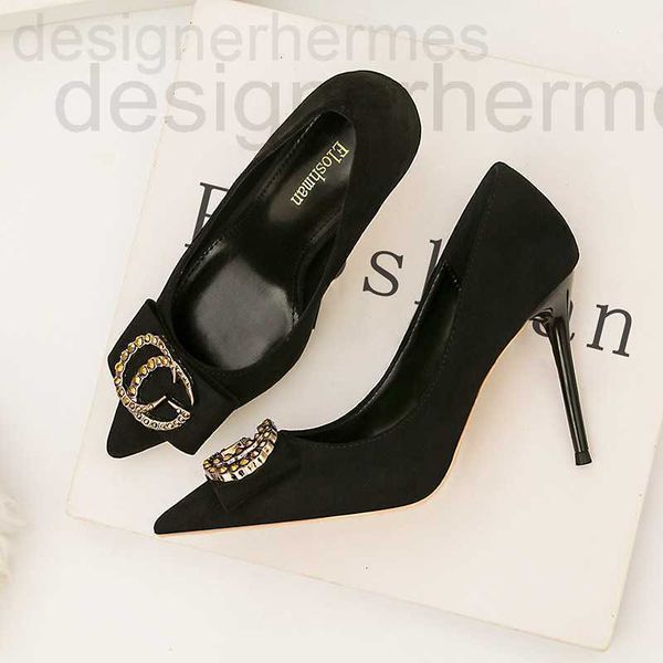

dress shoes designer 9288-56 fashionable and elegant banquet women's shoes high heels suede rhinestone metal buckle wedding single kmtg, Black