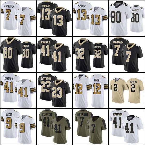

32 tyrann mathieu chris olave jersey 41 alvin kamara football 80 jarvis landry 9 drew brees 7 taysom hill lattimore jersey 2 jameis winston&, Black;red