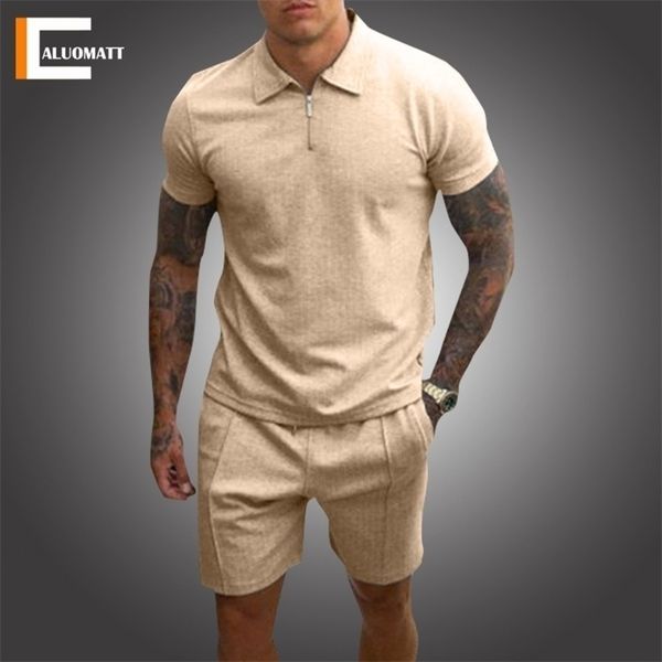 

fashion mens sets 2 piece summer tracksuit male casual polo shirtshort fitness jogging breathable sportswear husband set 220705, Gray