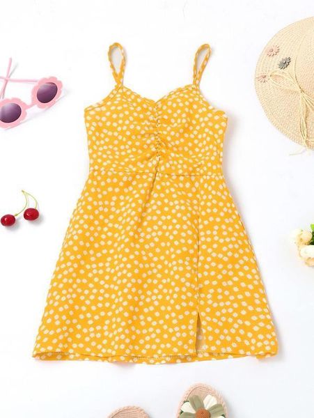 

toddler girls ditsy floral print ruched split hem cami dress she, Red;yellow