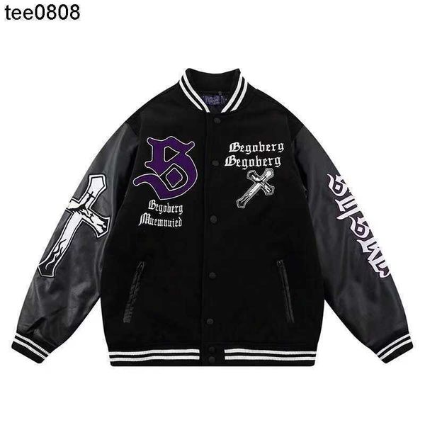 

spring national fashion dark essentials leather collage american vibe style jacket loose baseball jacket cotton jacket men's wear, Black;brown