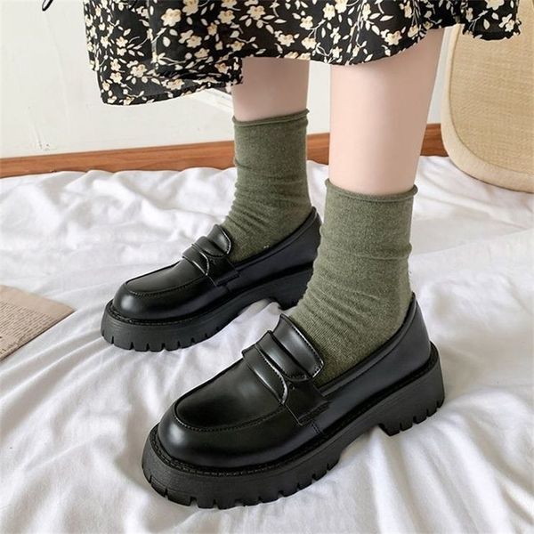 

mary jane shoes girls japanese school jk uniform accessories lolita shoes college gothic pu leather platform shoe 220614, Black