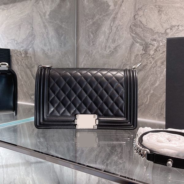 

women classic boy calfskin quilted bags aged silver metal chain adjustable shoulder strap crossbody designer le handbags large capacity real