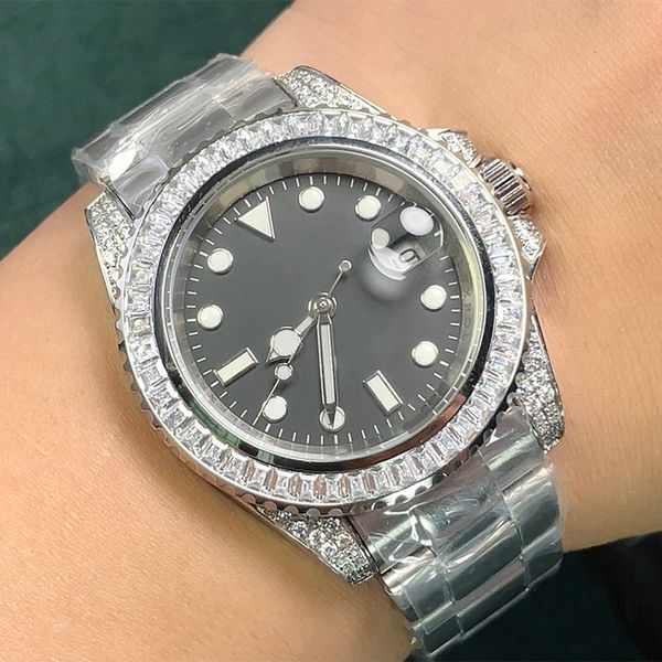 

mens watch wristwatch automatic movement sapphire waterproof 40mm stainless steel strap fashion wristwatch diamond bezel, Slivery;brown