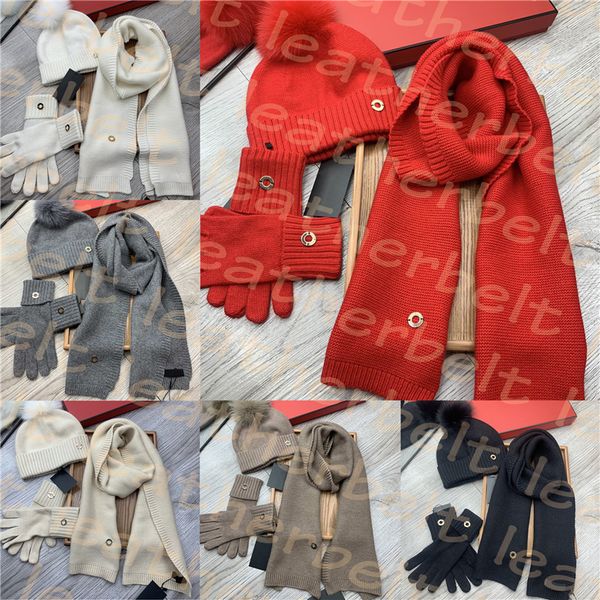 

designer scarves set women men warm wool gloves hairball knitted hats solid color soft glove, Blue;gray