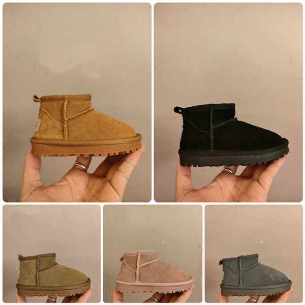 

designer australia wgg aus snow boot kids children winter warm shoes boys girls mini bailey bling button ankle booties baby short boots slip, Black