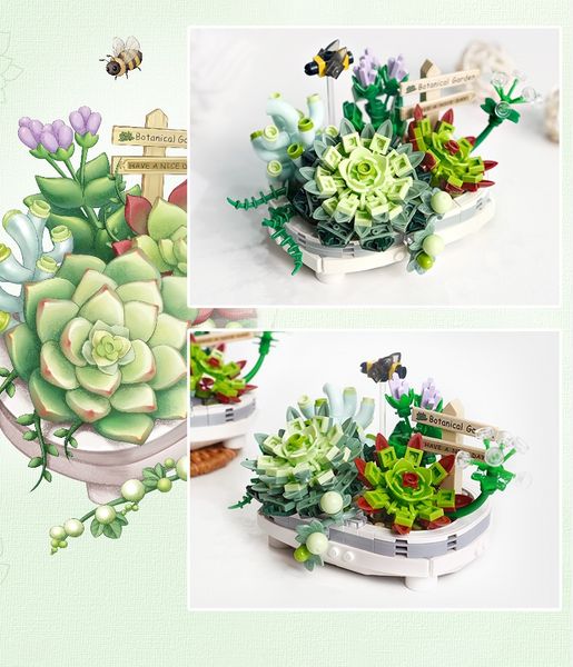 Bonsai Tree Succulent Sakura Potted Plant Building Blocks Set Artificial Flowers Gifts DIY Bouquet Building Bricks for Adults