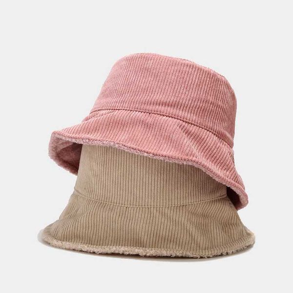 

wide brim hats new women plus plush corduroy bucket hat female solid winter streetwear warmer folding big visor vintage flat g221014, Blue;gray